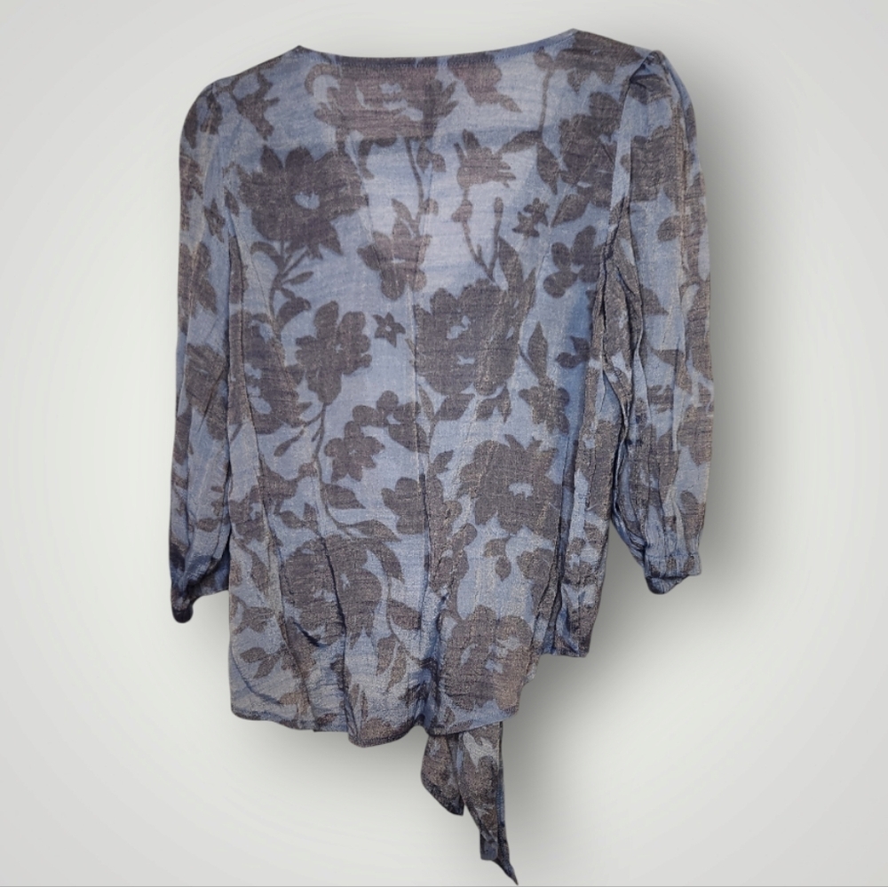 Olivia & Martin M Blue floral Lined Flowy Casual Business Occasion Top - Picture 5 of 14